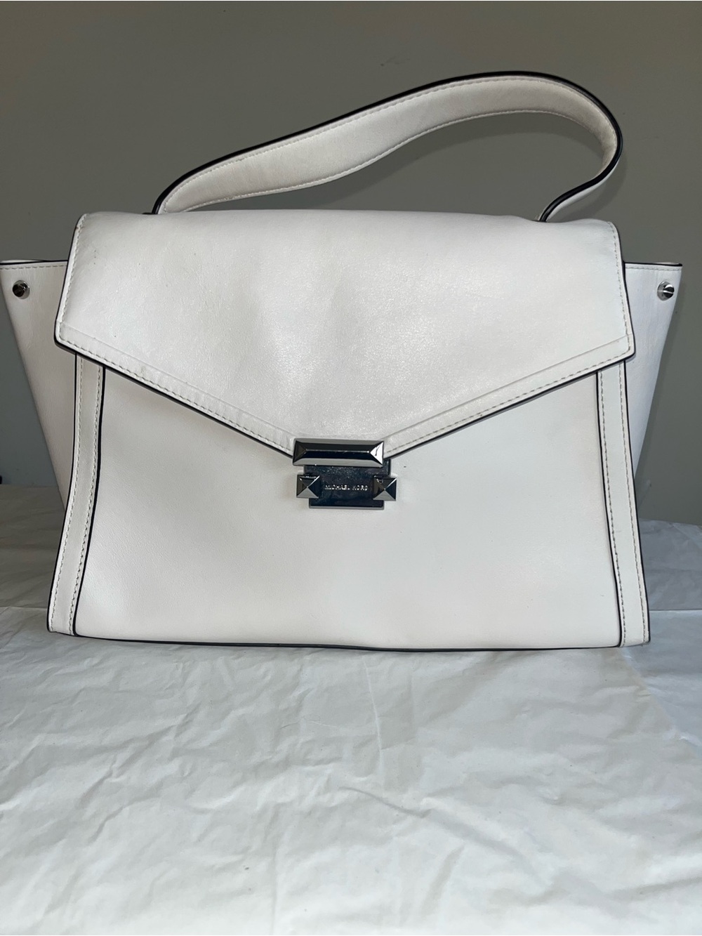 Micheal Kors White Structured Top-Handle Leather Satchel
